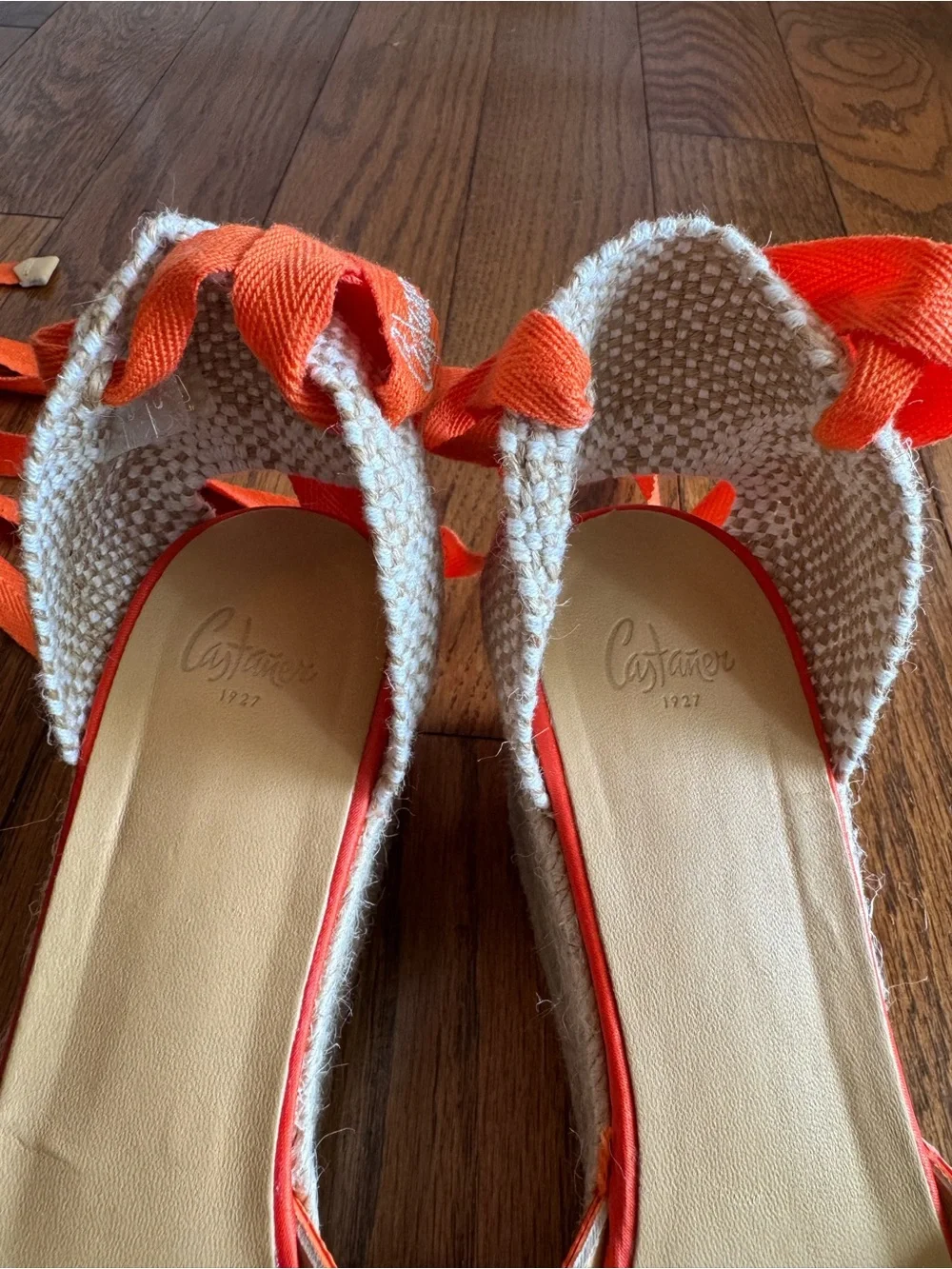 Castañer Carina Orange Embroidered Lace Up Wedge Espadrilles NWOT